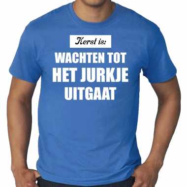 Grote maten kerst is: wachten tot het jurkje uitgaat kerst t shirt / kerst outfit blauw voor heren