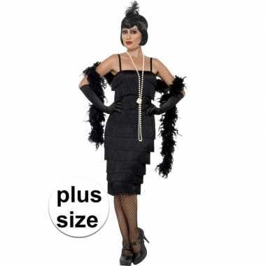 Grote maten zwarte jaren 20 flapper jurk lang voor dames