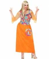 Grote maten oranje hippie flower power verkleed jurk voor dames